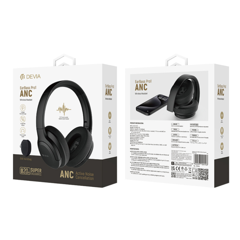 Casque Sans Fil EarBass Pro 1 20H avec Sac de rangement - Devia - Noir — Devia · Smarty Paris 18e